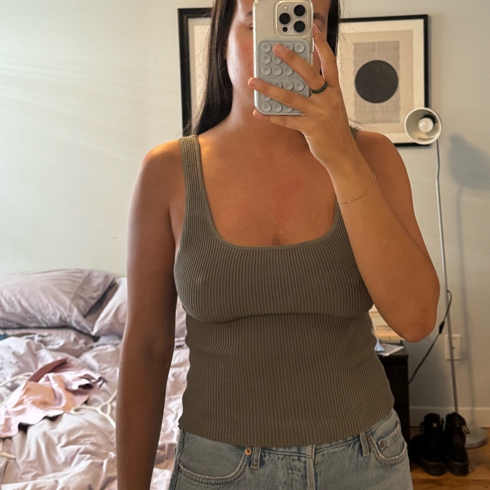 Aritzia Ribbed Tank Top in Taupe